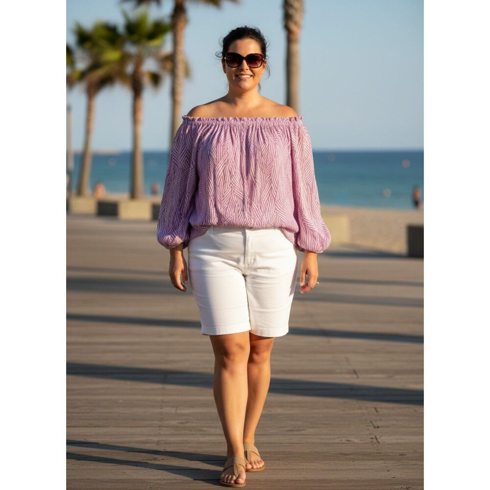Terra & Sky Abstract Striped Off-the-Shoulder Top - Plus Size 14 - NWT